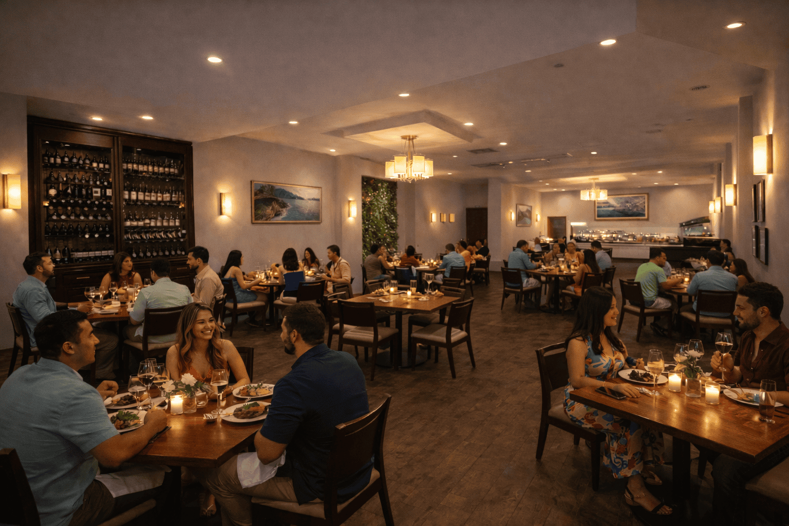 Main room full with people enjoying their dinner