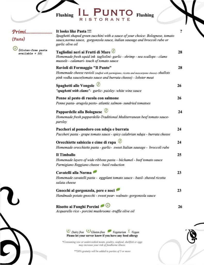 IL Punto Flushing menu dinner 2026